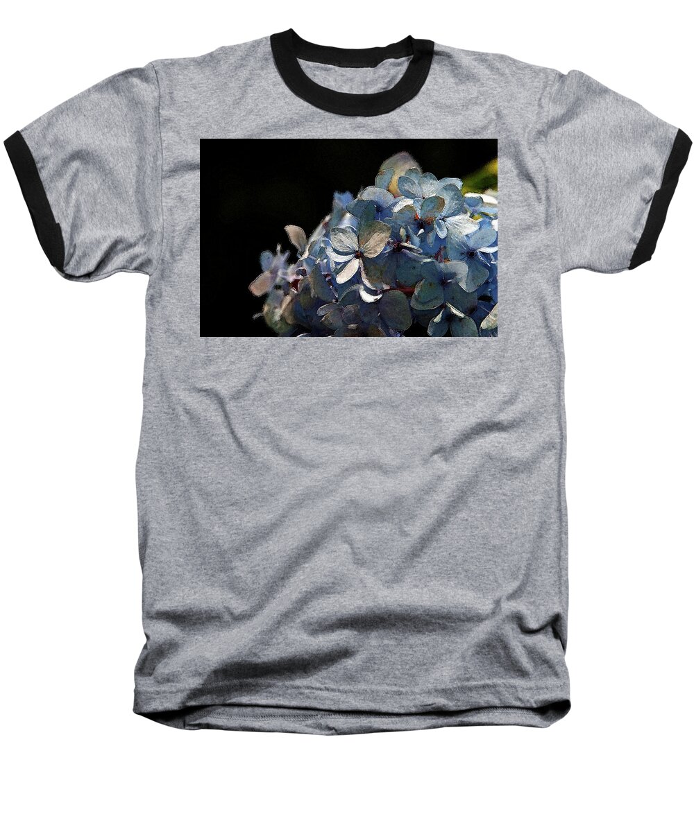 Watercolor Baseball T-Shirt featuring the photograph Watercolor Blue Hydrangea Blossoms 1203 W_2 by Steven Ward