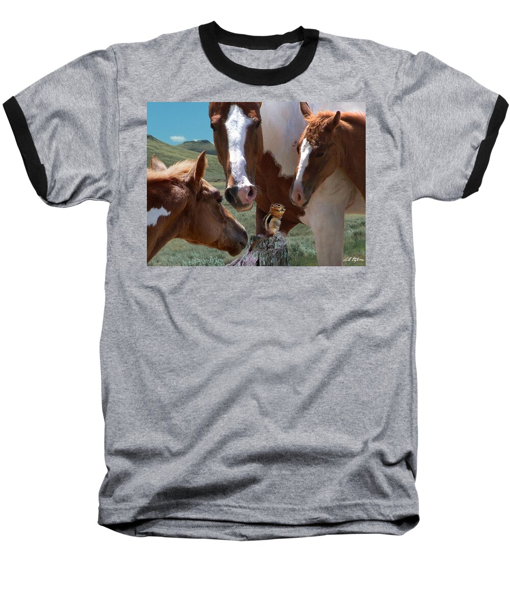 Horses Baseball T-Shirt featuring the mixed media Watizit by Bill Stephens