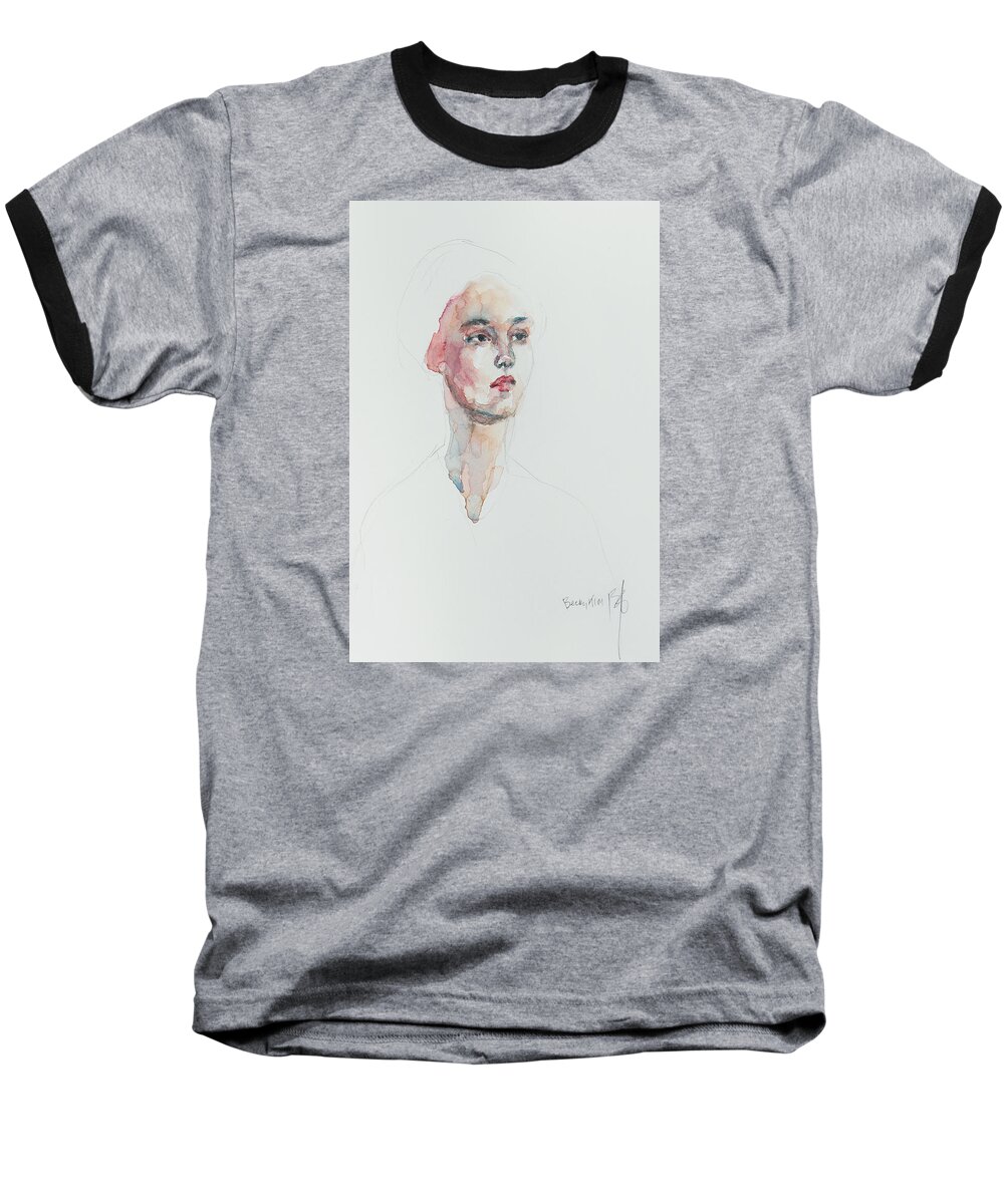 Watercolor Baseball T-Shirt featuring the painting WC Mini Portrait 6       by Becky Kim