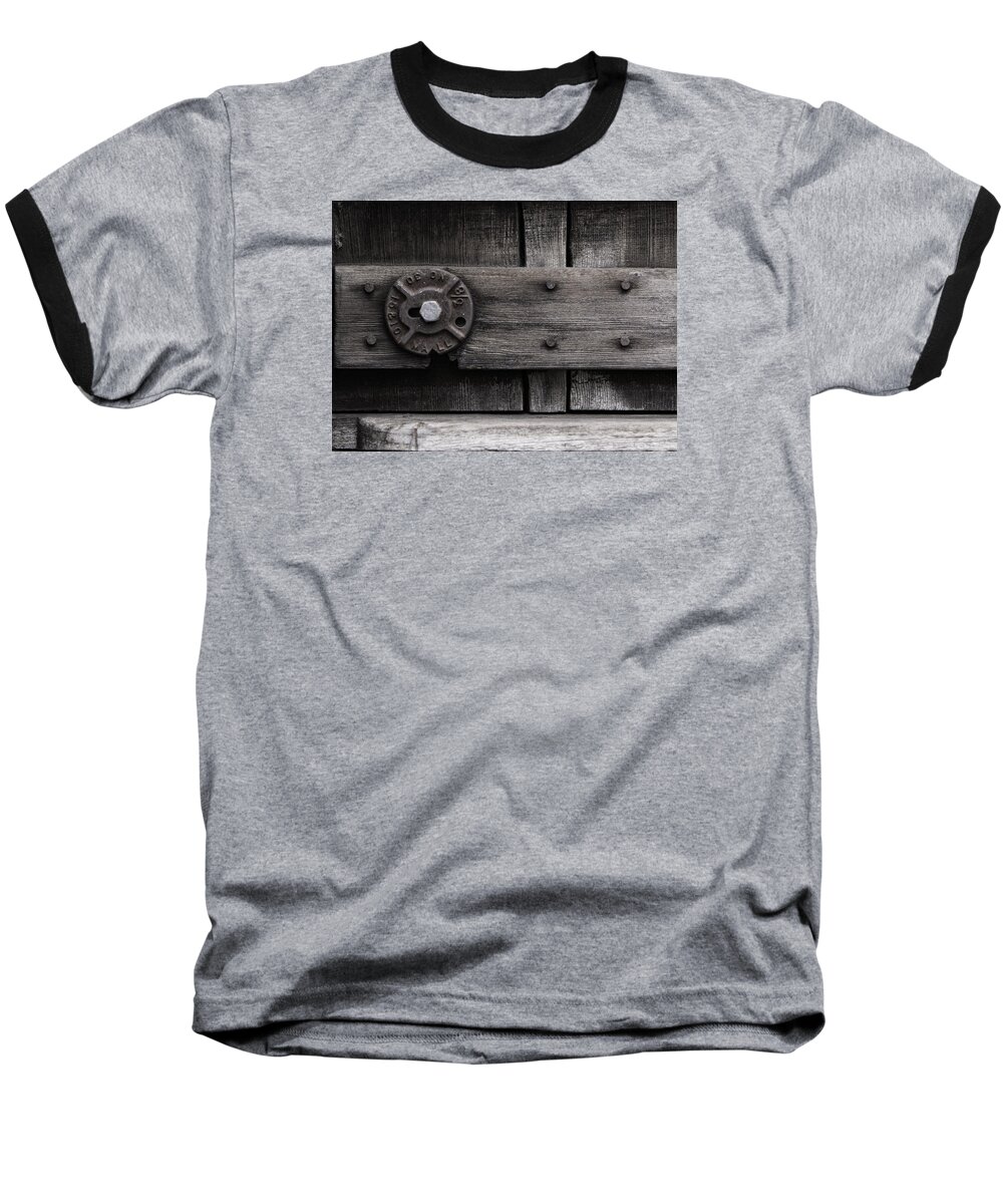 Macro Baseball T-Shirt featuring the photograph Weathered Wood and Metal Four by Kandy Hurley