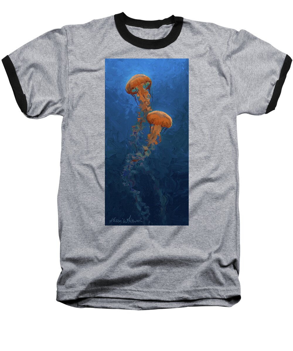 Aquarium Art Baseball T-Shirt featuring the painting Weightless - Pacific Nettle Jellyfish Study by K Whitworth