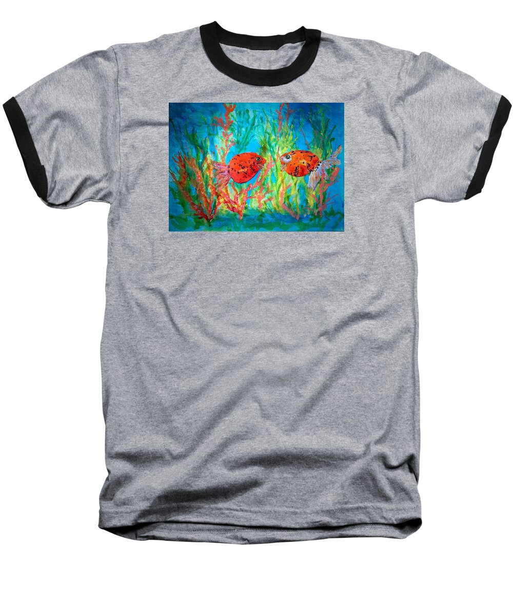 Goldfish Baseball T-Shirt featuring the painting Well Hello There by Anne Sands