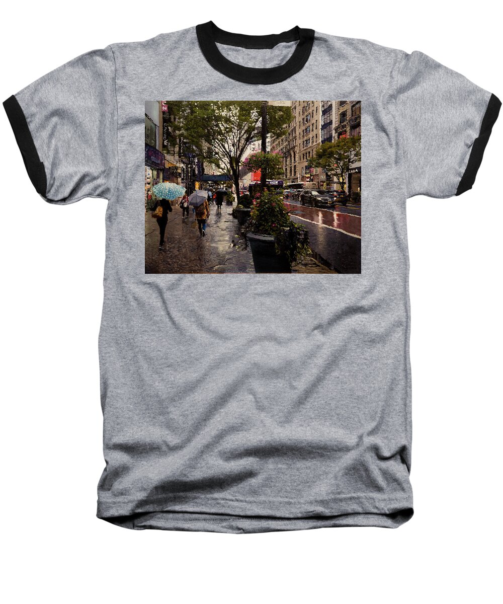 Rain Baseball T-Shirt featuring the painting West 34th Street by Kenneth Young