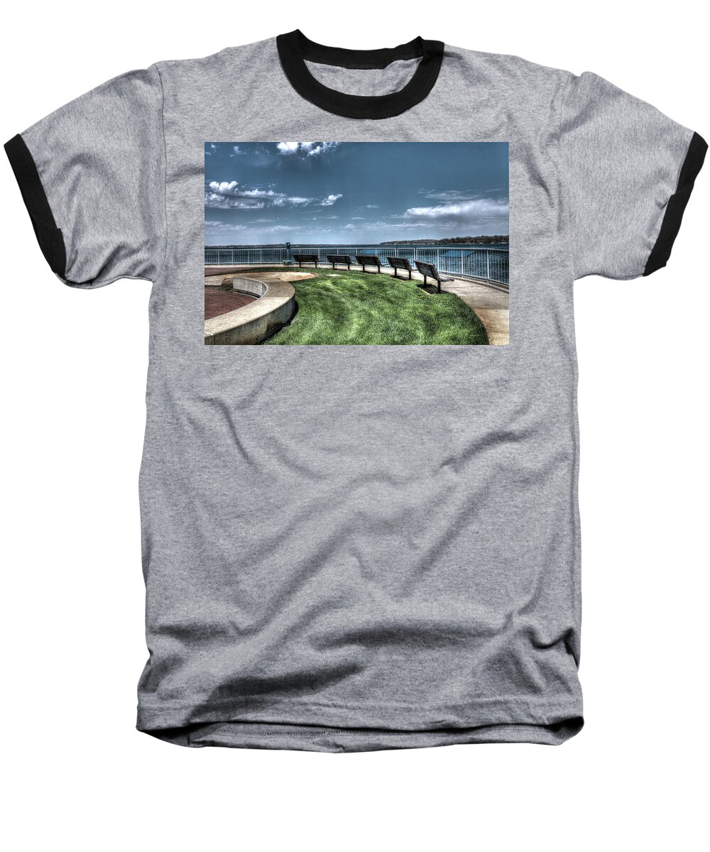 Pier Baseball T-Shirt featuring the photograph West Lake Okoboji Pier by Gary Gunderson
