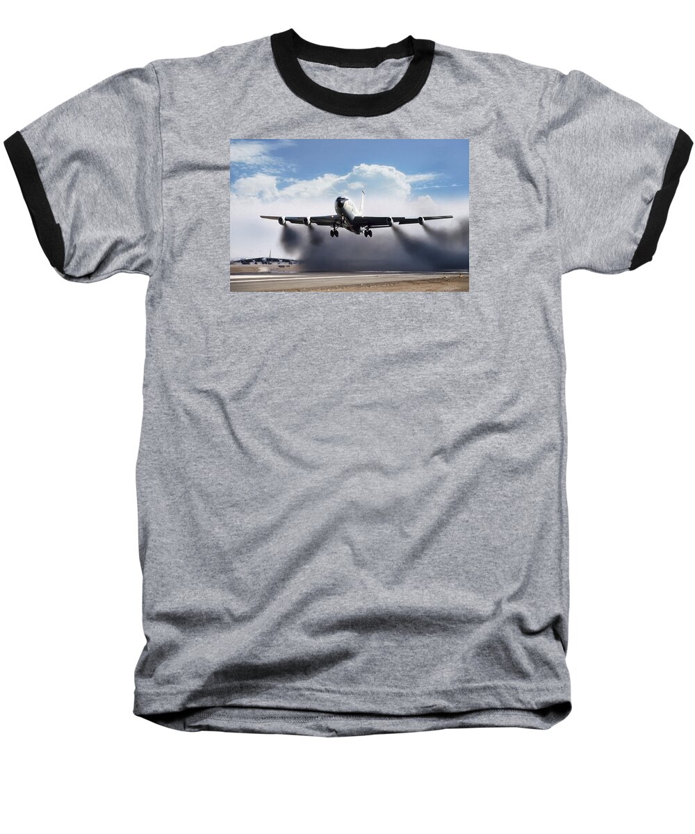Aviation Baseball T-Shirt featuring the digital art Wet Takeoff KC-135 by Peter Chilelli