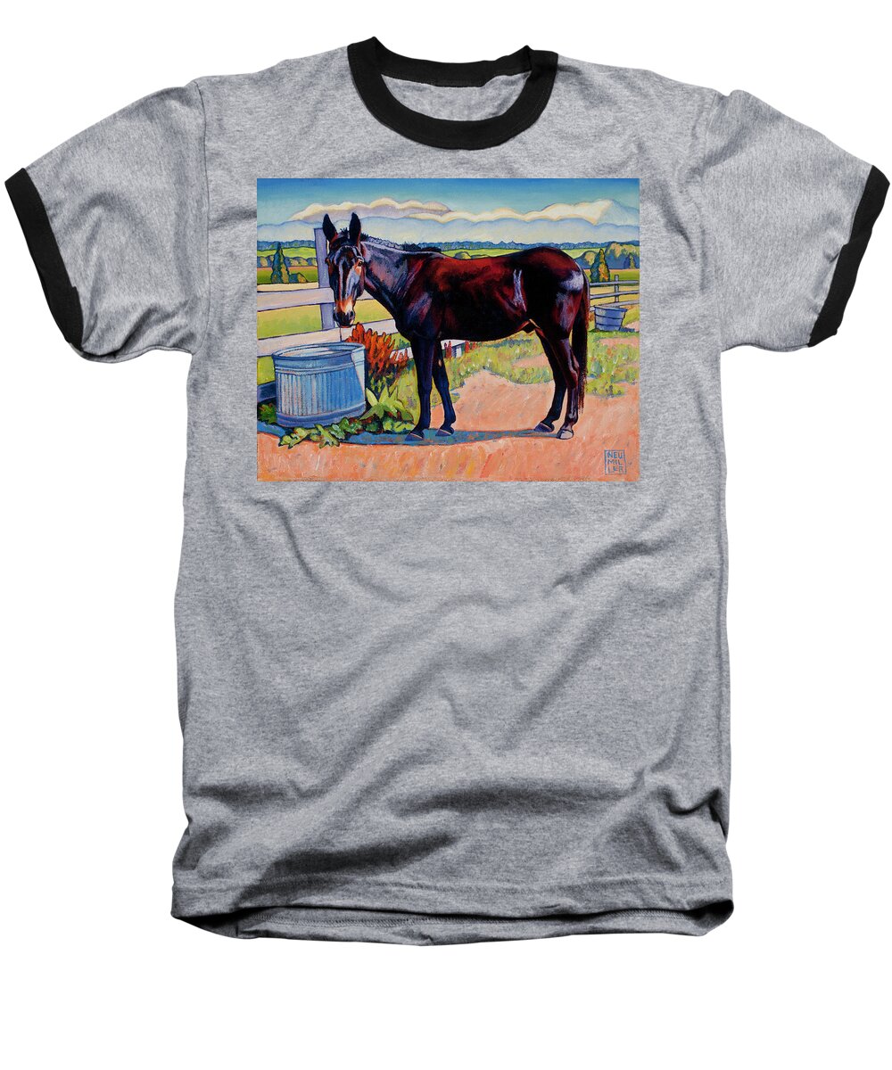 Stacey Neumiller Baseball T-Shirt featuring the painting Wetting His Whistle by Stacey Neumiller