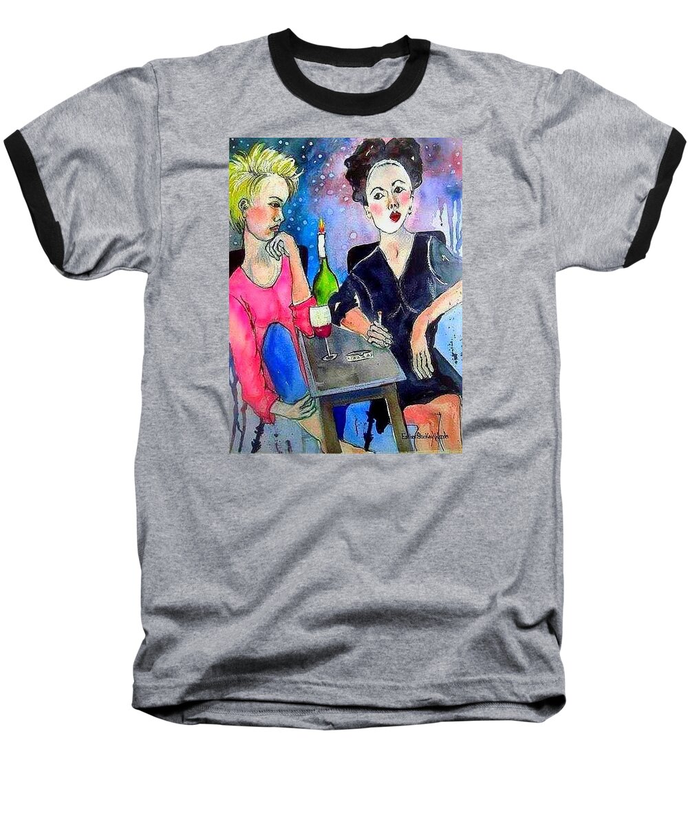  Woman Talking In Bar Two Woman People Baseball T-Shirt featuring the painting What Friends are For by Esther Woods