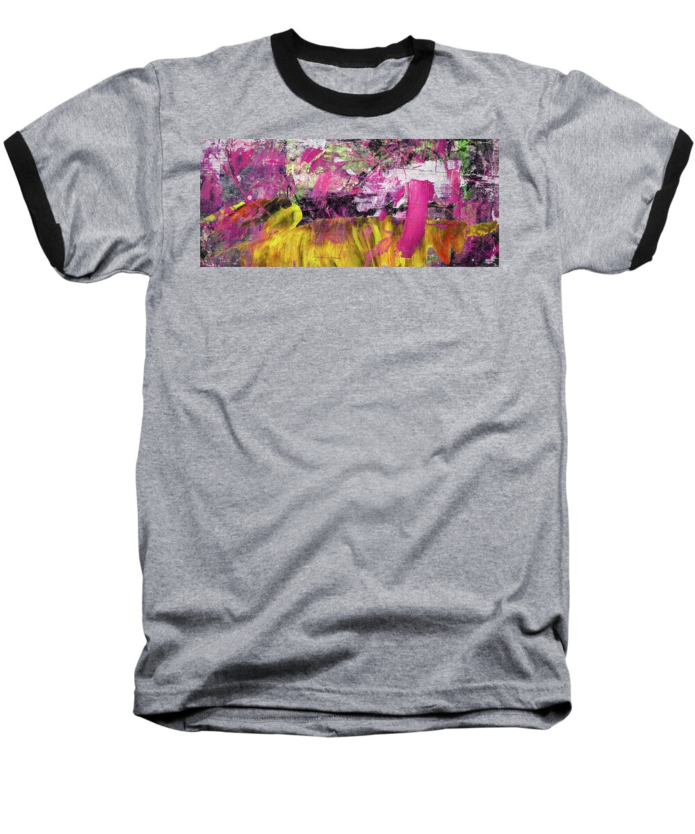 Abstract Baseball T-Shirt featuring the painting Whatever Makes You Happy - Large Pink And Yellow Abstract Painting by Modern Abstract