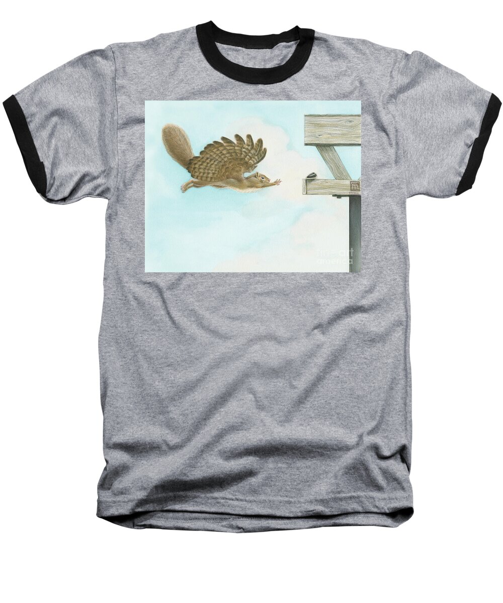 Squirrel Baseball T-Shirt featuring the mixed media When Squirrels Dream by Melissa A Benson