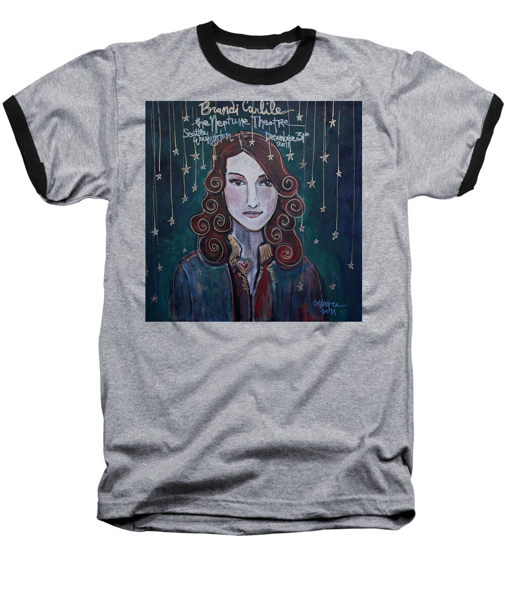 Brandi Carlile Baseball T-Shirt featuring the painting When The Stars Fall for Brandi Carlile by Laurie Maves ART