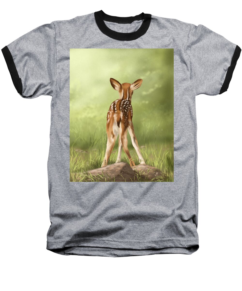Fawn Baseball T-Shirt featuring the painting Where is my mom? by Veronica Minozzi