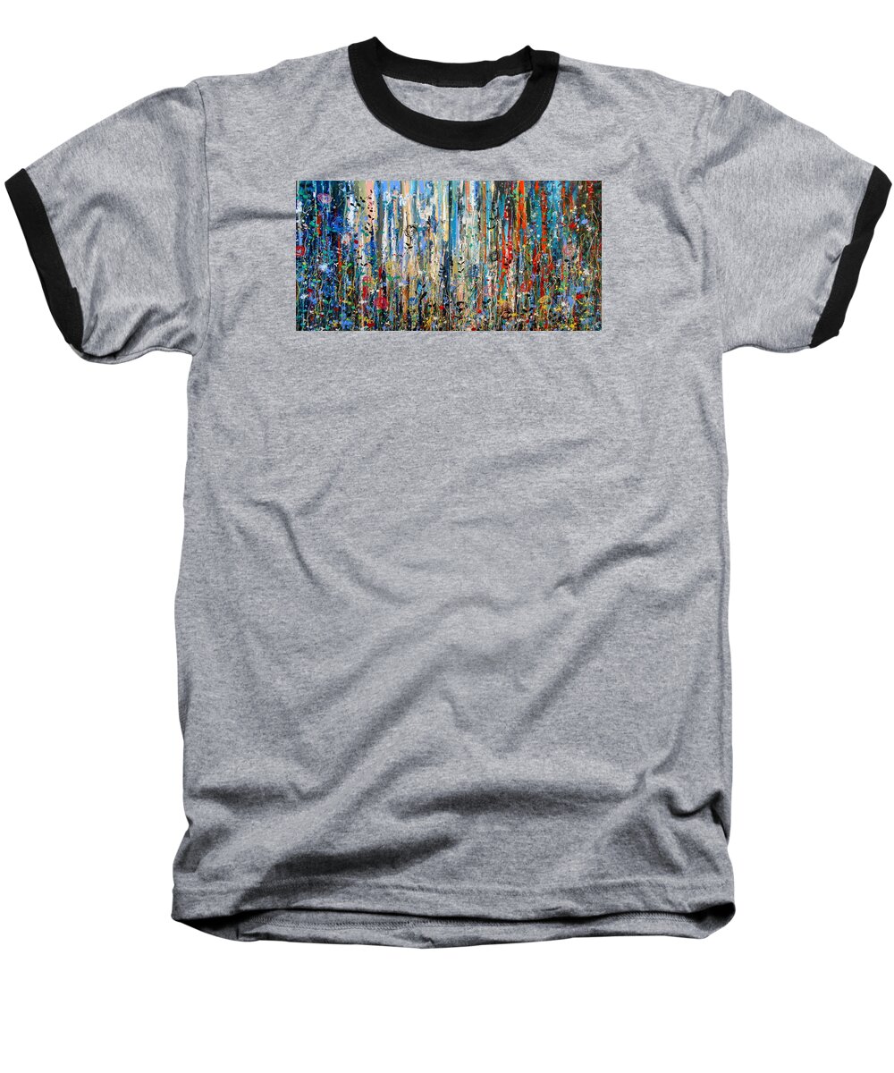 Abstract Painting Baseball T-Shirt featuring the painting Where wild roses bloom - Large Work by Angie Wright