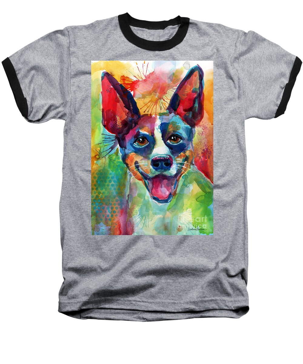 Rat Terrier Baseball T-Shirt featuring the painting Whimsical Rat Terrier Dog painting by Svetlana Novikova