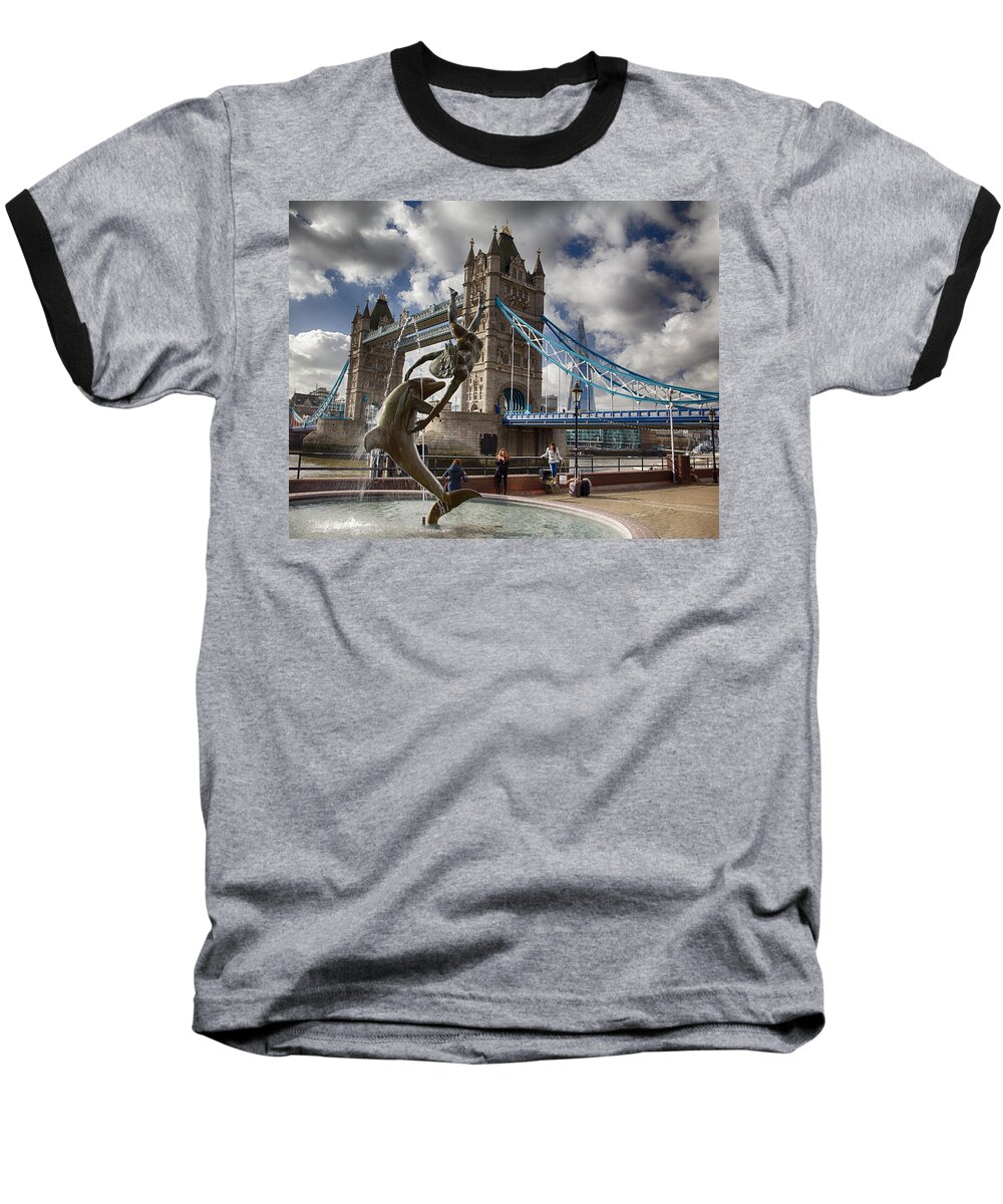 England Baseball T-Shirt featuring the photograph Whimsy at Tower Bridge by Leah Palmer