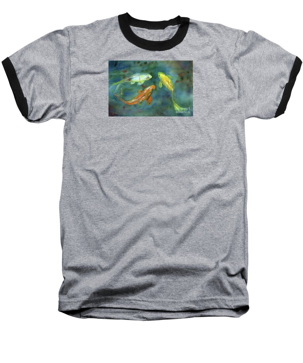 Watercolor Koi Baseball T-Shirt featuring the painting Whispering Koi by Amy Kirkpatrick