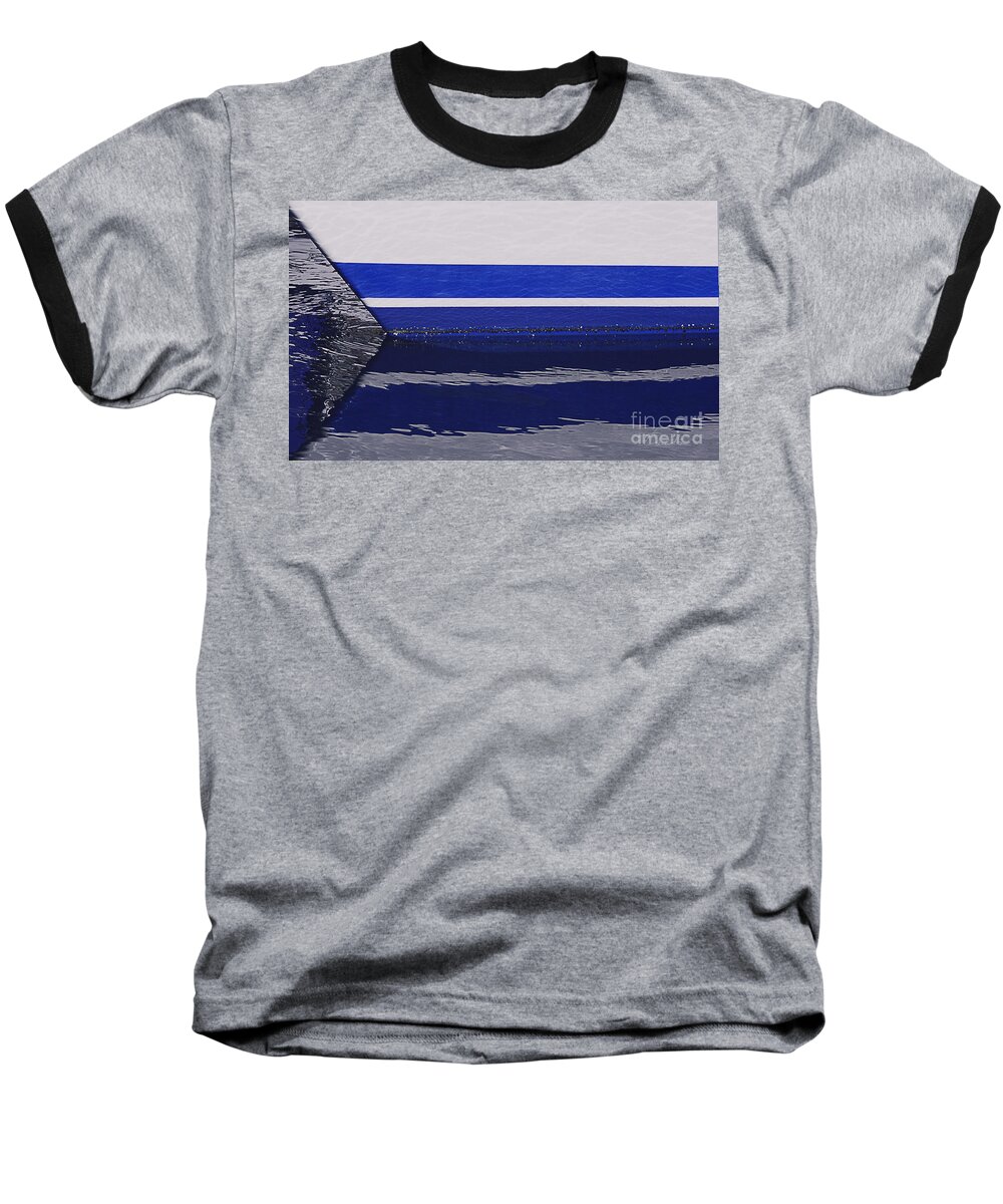 White And Blue Boat Baseball T-Shirt featuring the photograph White and Blue boat symmetry by Danuta Bennett