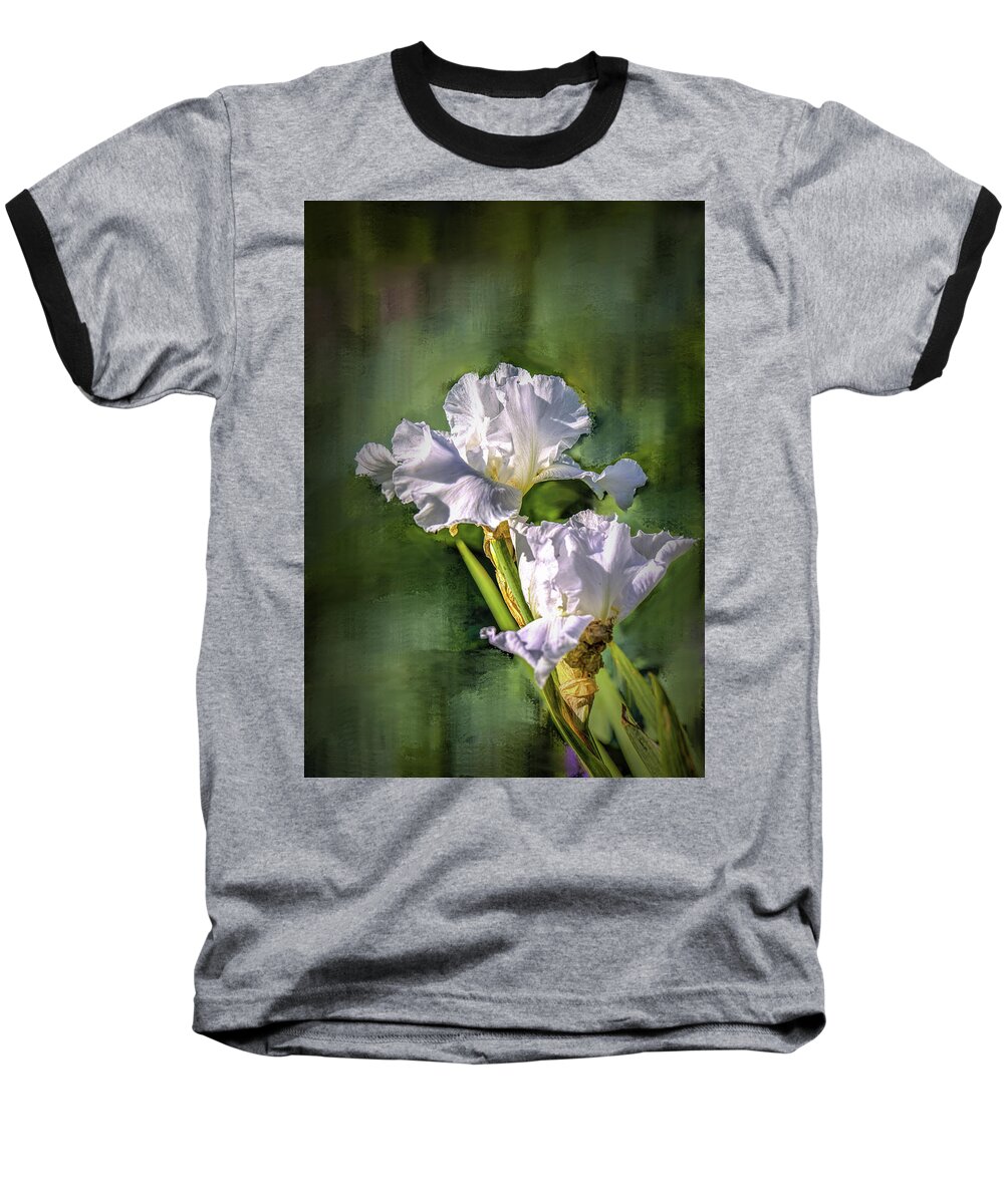 White Baseball T-Shirt featuring the photograph White iris on abstract background #g4 by Leif Sohlman
