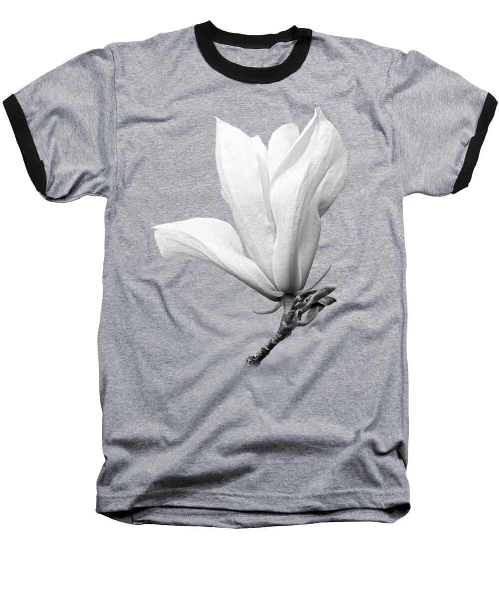 Black And White Flowers Baseball T-Shirt featuring the photograph White Magnolia On Black by Gill Billington