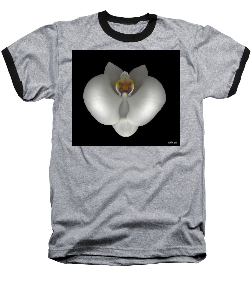  Baseball T-Shirt featuring the photograph White Orchid on Black by Heather Kirk