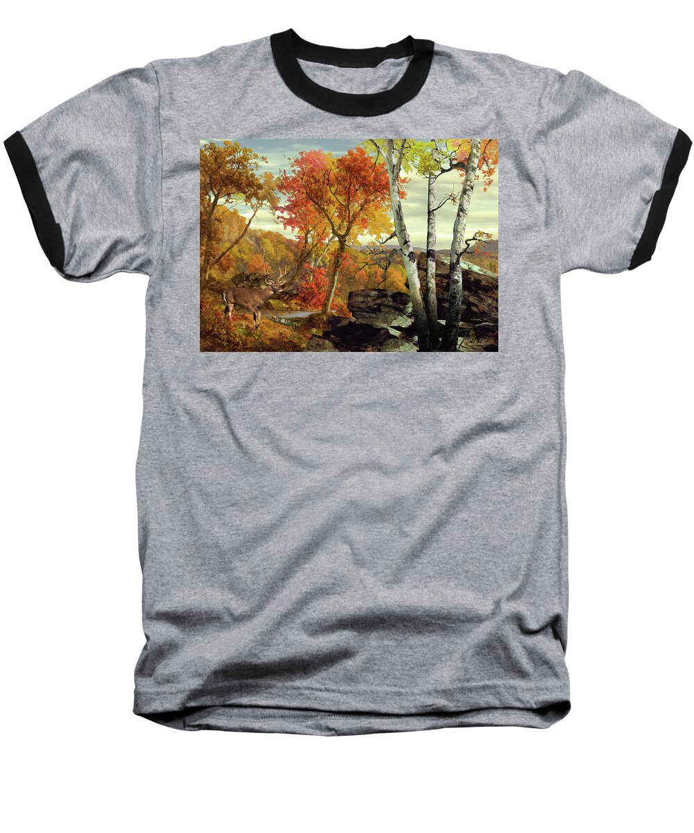 Deer Baseball T-Shirt featuring the digital art White-tailed Deer in the Poconos by M Spadecaller