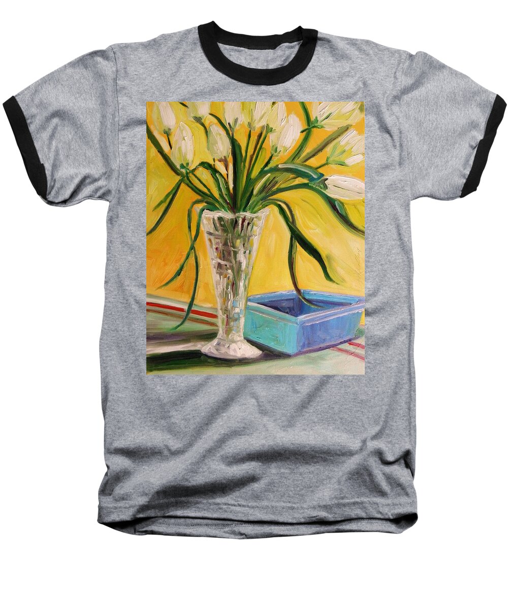 Tulips Baseball T-Shirt featuring the painting White Tulips in Cut Glass by John Williams