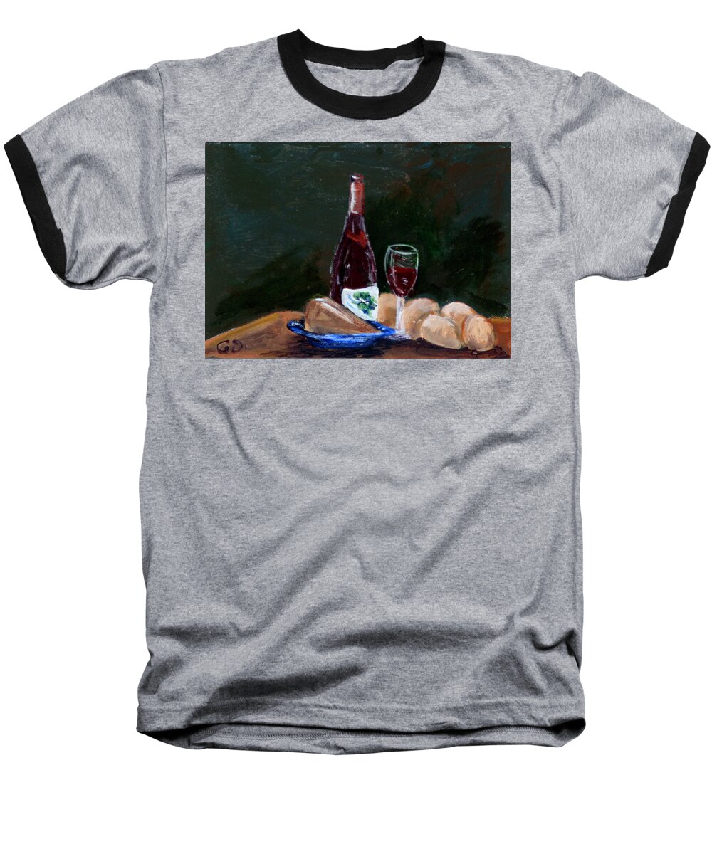 #still Life Prints Baseball T-Shirt featuring the painting White Wine by Gail Daley