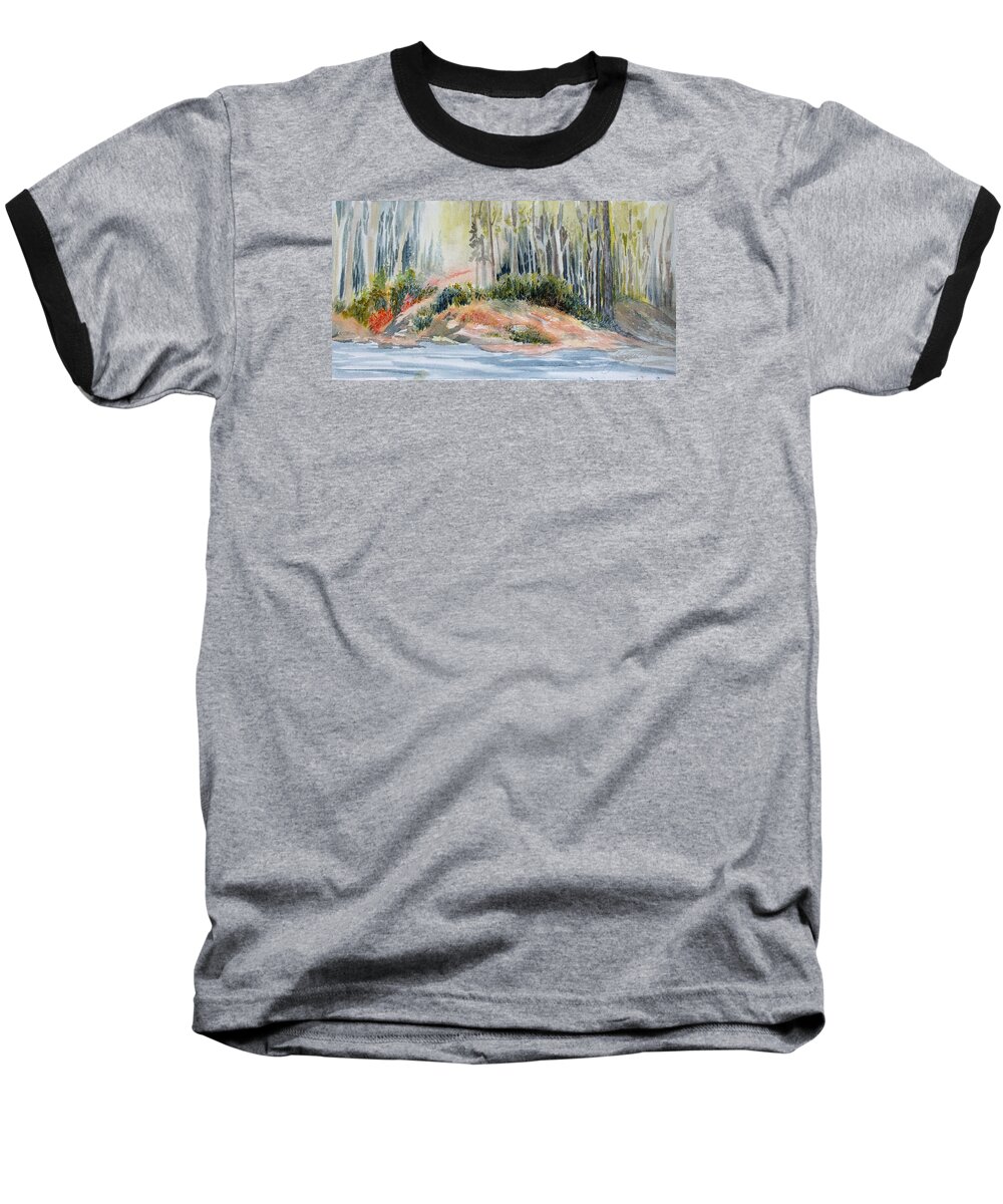 Landscape Baseball T-Shirt featuring the painting Whiteshell View by Jo Smoley