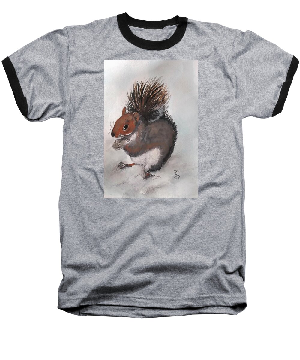 Squirrel Baseball T-Shirt featuring the painting Who's had me nuts by Carole Robins