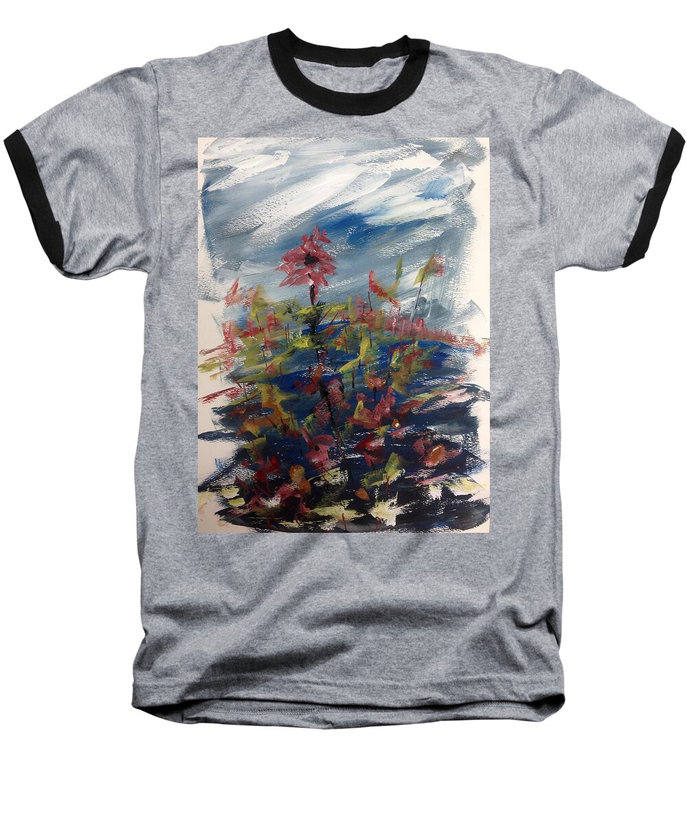 Abstract Watercolour Floral Painting Baseball T-Shirt featuring the painting Wild Flowers on an Overcast Day by Desmond Raymond