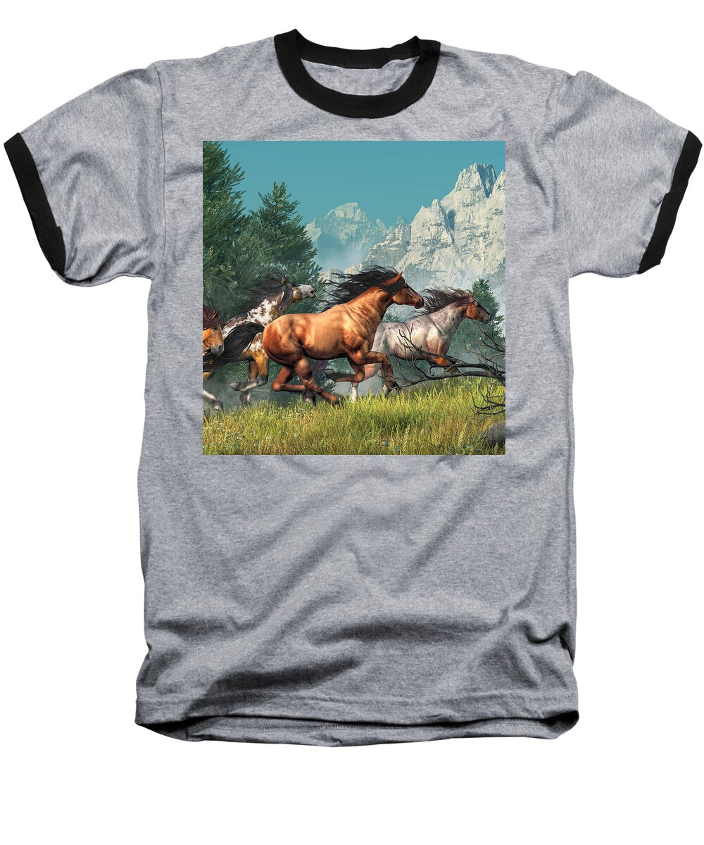Wild Horses Baseball T-Shirt featuring the digital art Wild Horses by Daniel Eskridge