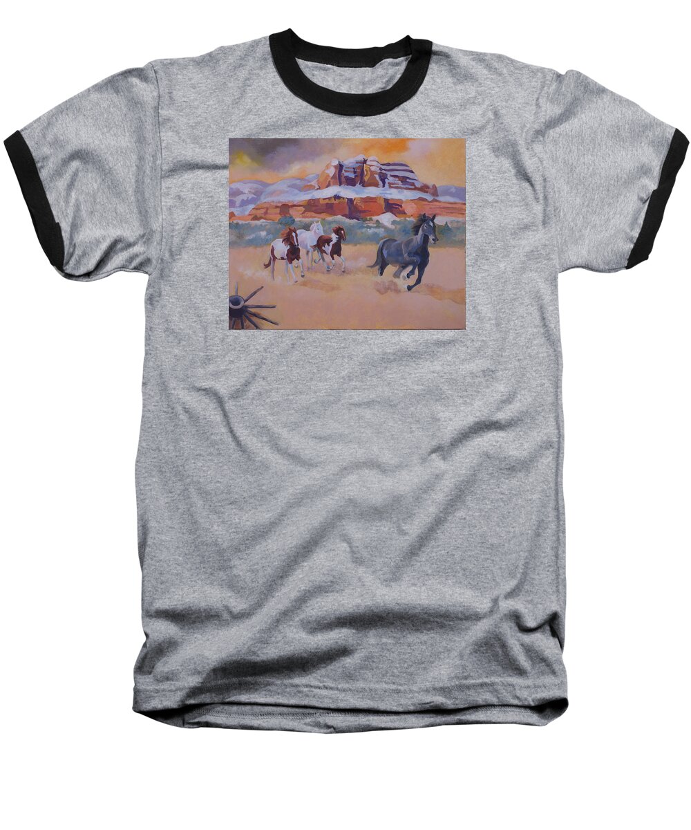 Horses Baseball T-Shirt featuring the painting Wild Horses by Susan McNally