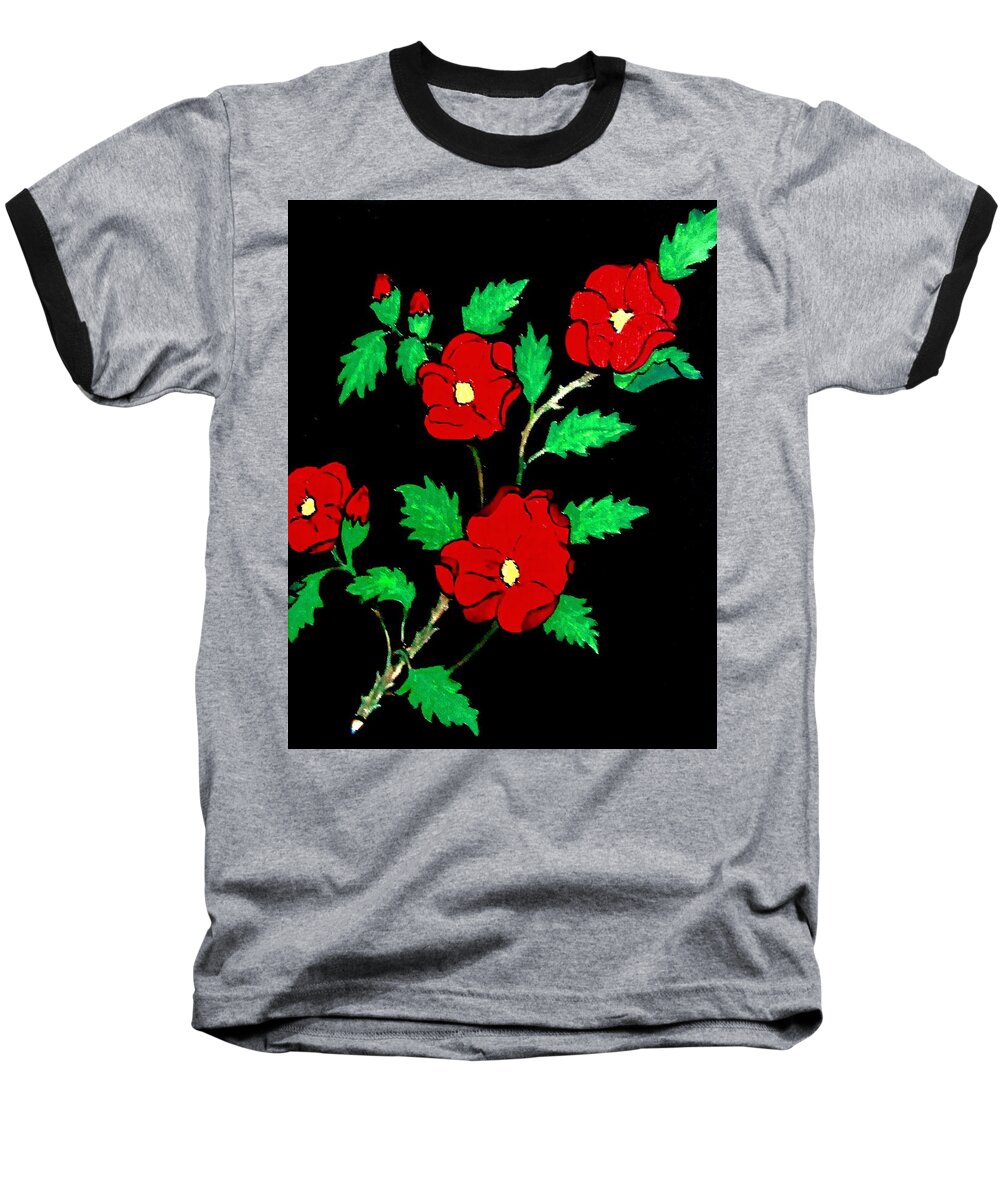 Roses Baseball T-Shirt featuring the painting Wild Red Roses by Stephanie Moore
