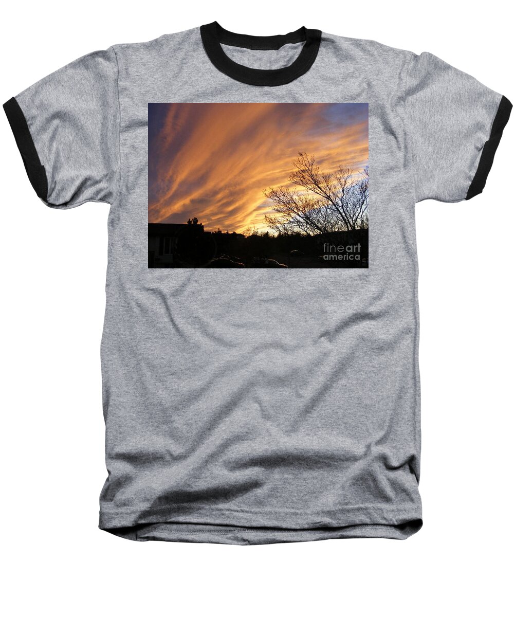 Red Clouds Baseball T-Shirt featuring the photograph Wild Sky of Autumn by Barbara A Griffin