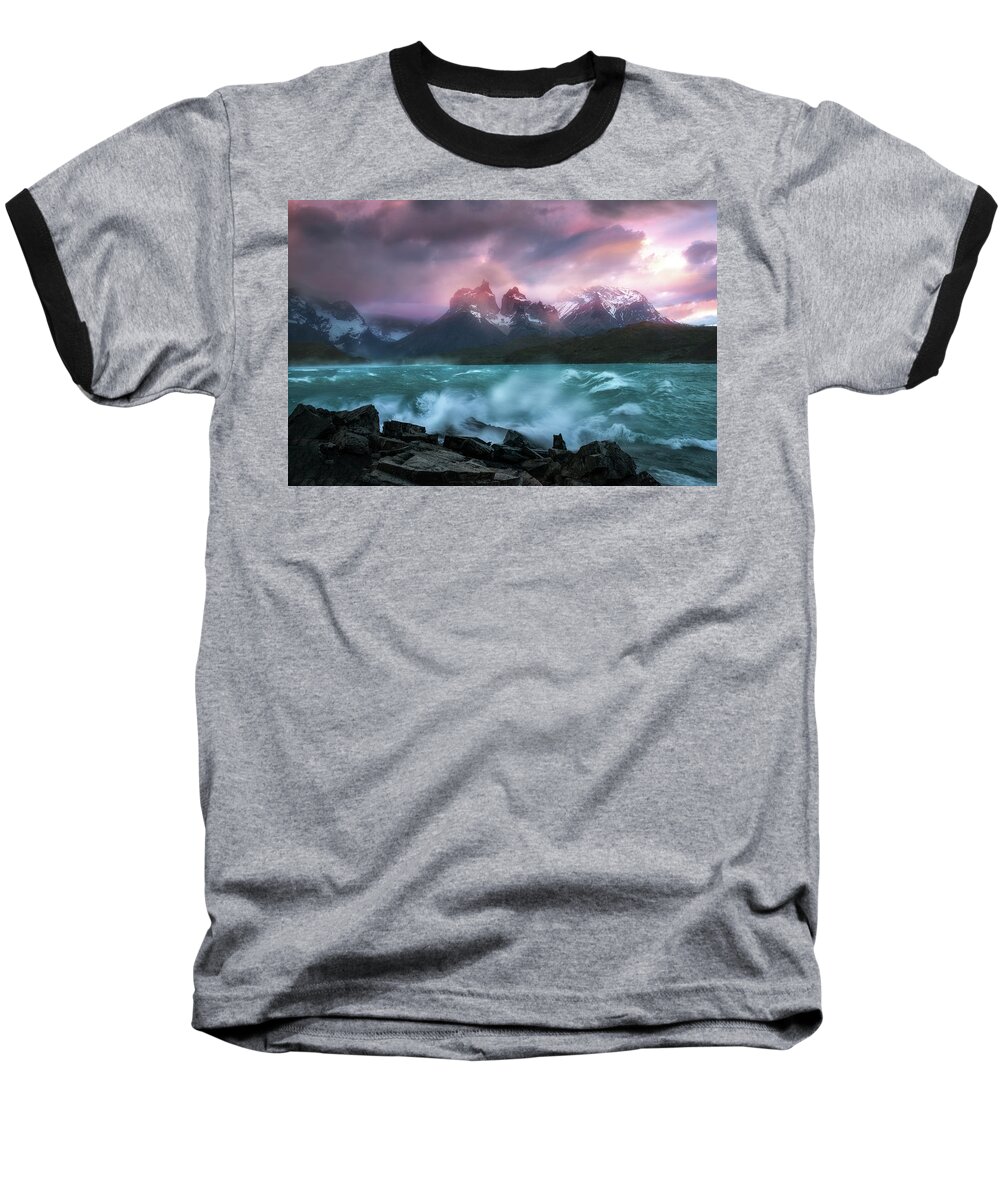 Paine Massif Baseball T-Shirt featuring the photograph Wild Sunset by Nicki Frates