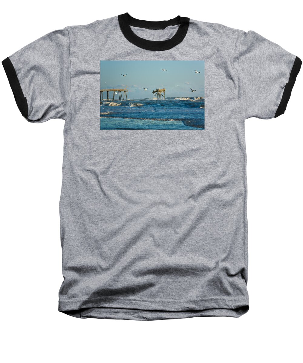 Nags Head Baseball T-Shirt featuring the photograph Wild Waves at Nags Head by Joni Eskridge