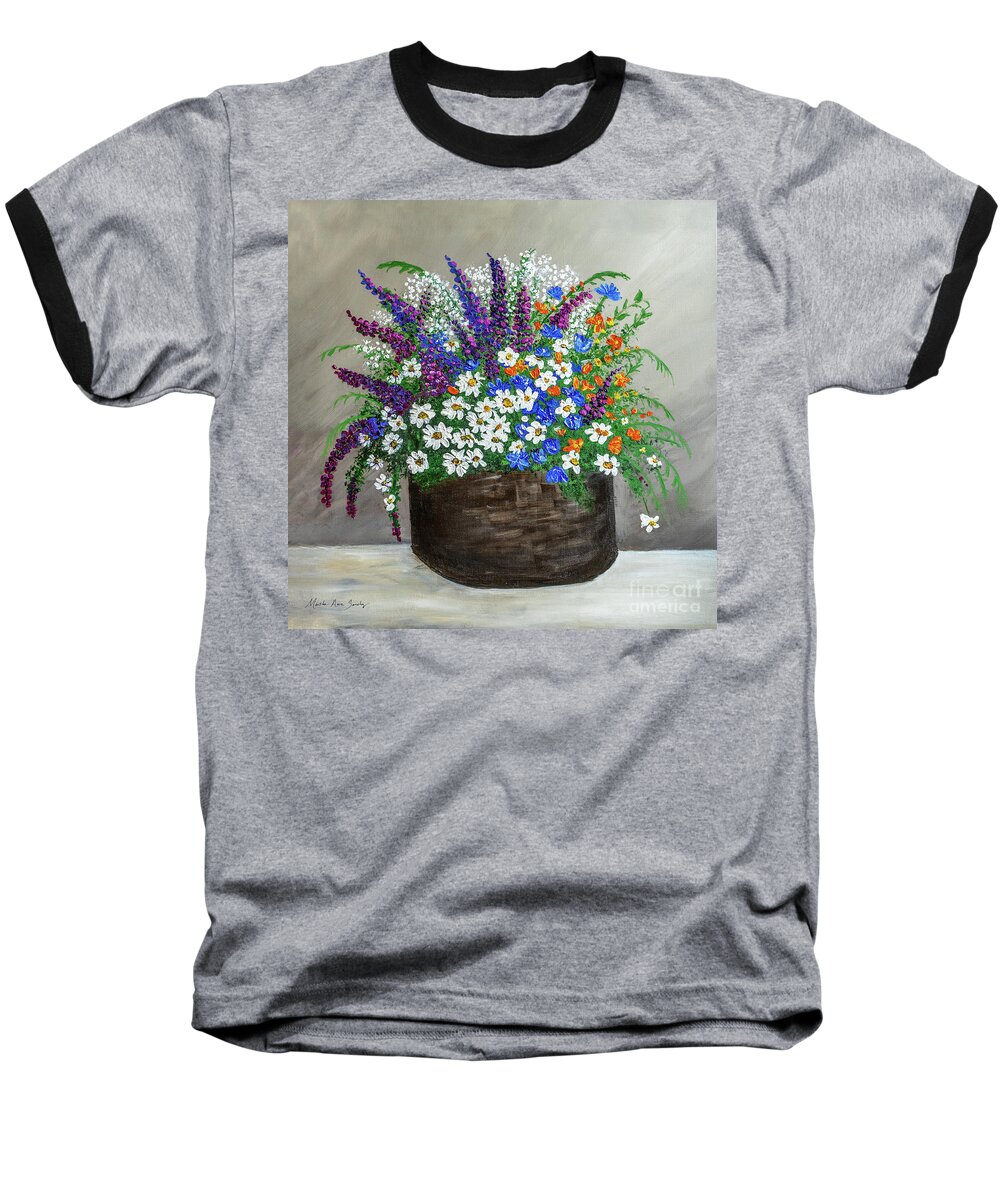 Floral Baseball T-Shirt featuring the painting Wildflower Basket Acrylic Painting A61318 by Mas Art Studio