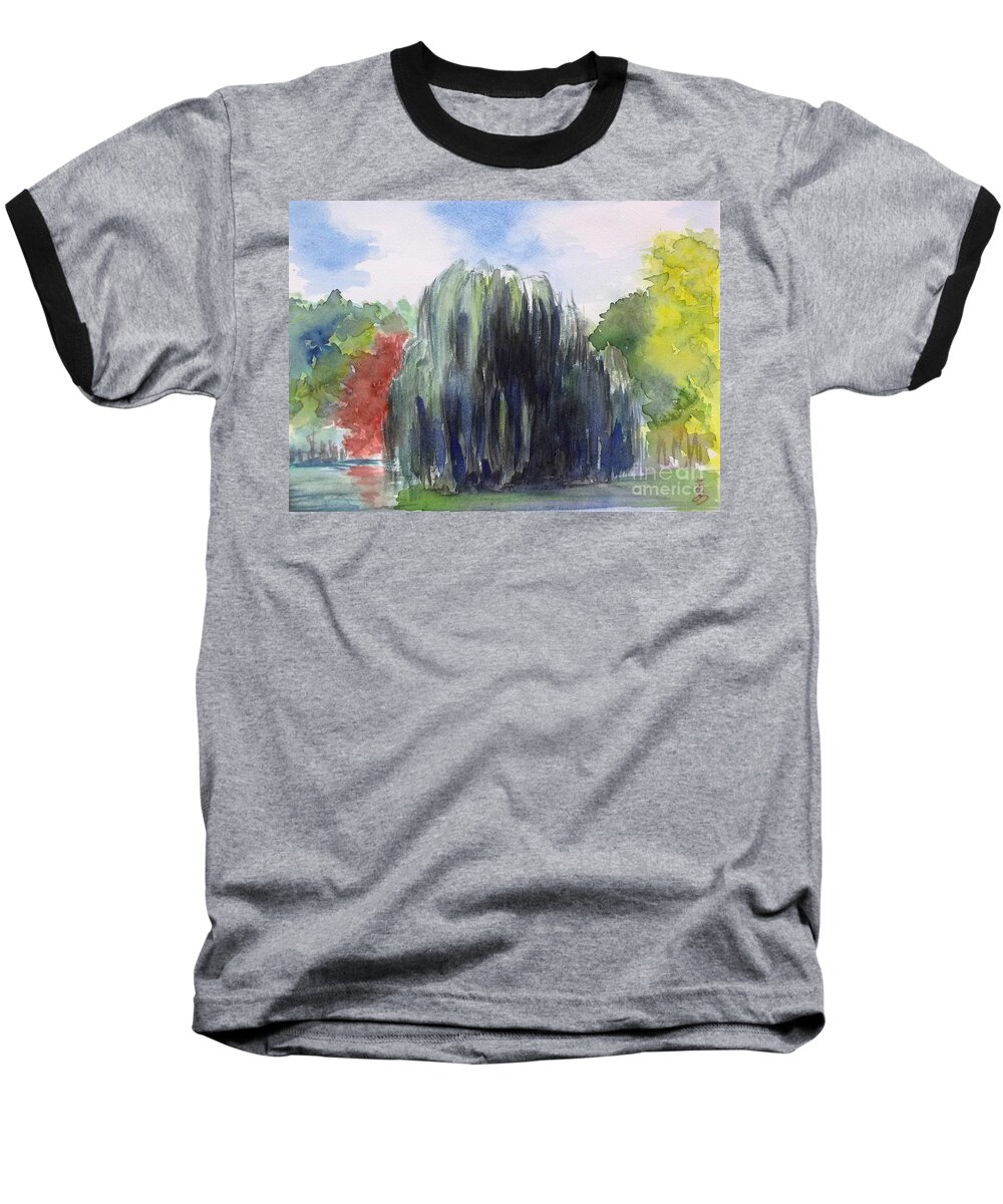 Willow Tree Baseball T-Shirt featuring the painting Willow Tree -2 Hidden Lake Gardens -tipton Michigan by Yoshiko Mishina