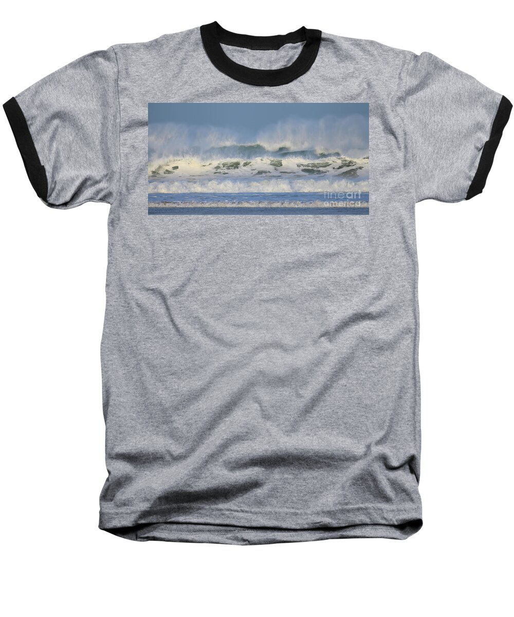 Background Baseball T-Shirt featuring the photograph Wind swept waves by Nicholas Burningham