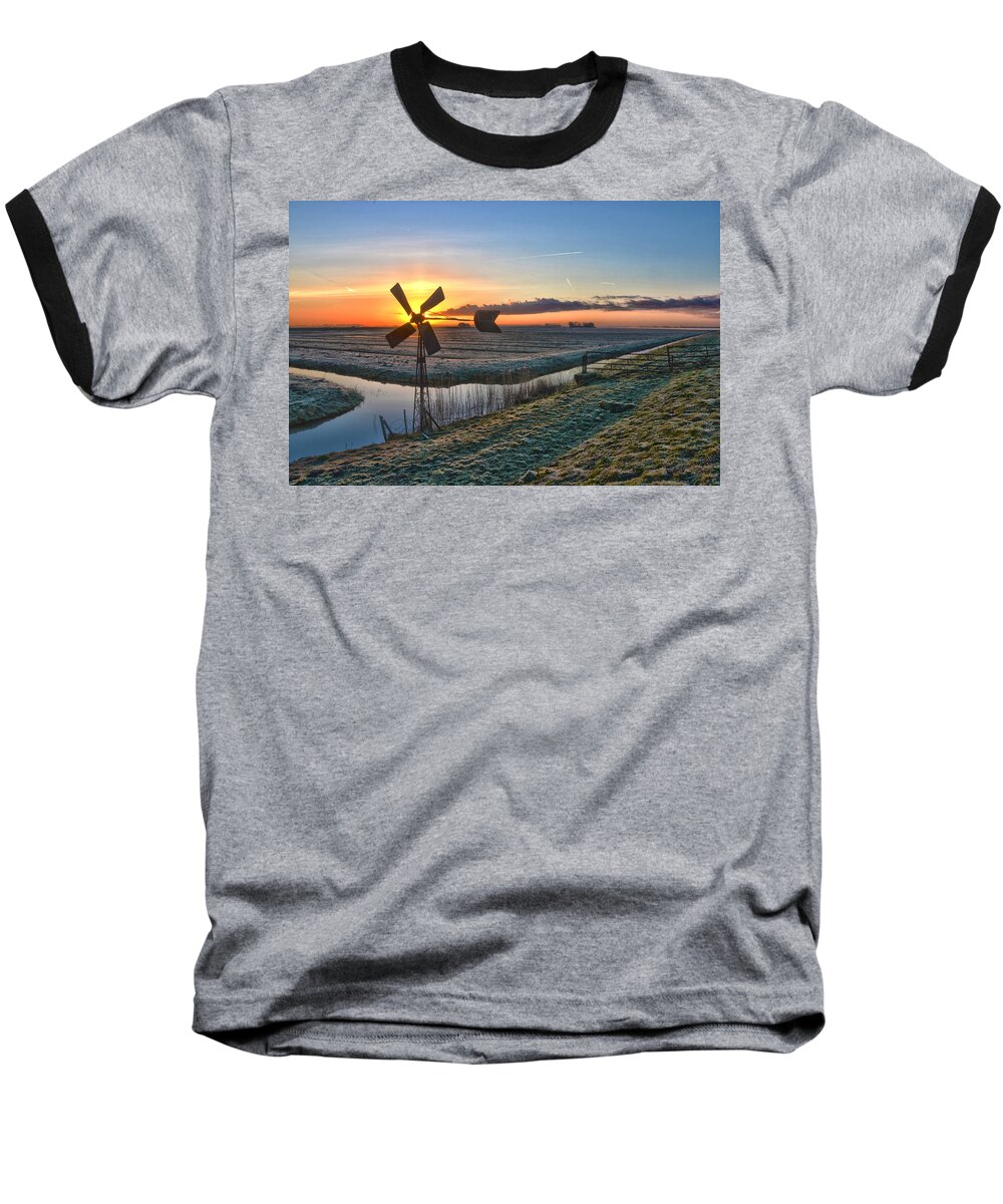 Windmill Baseball T-Shirt featuring the photograph Windmill at Sunrise by Frans Blok