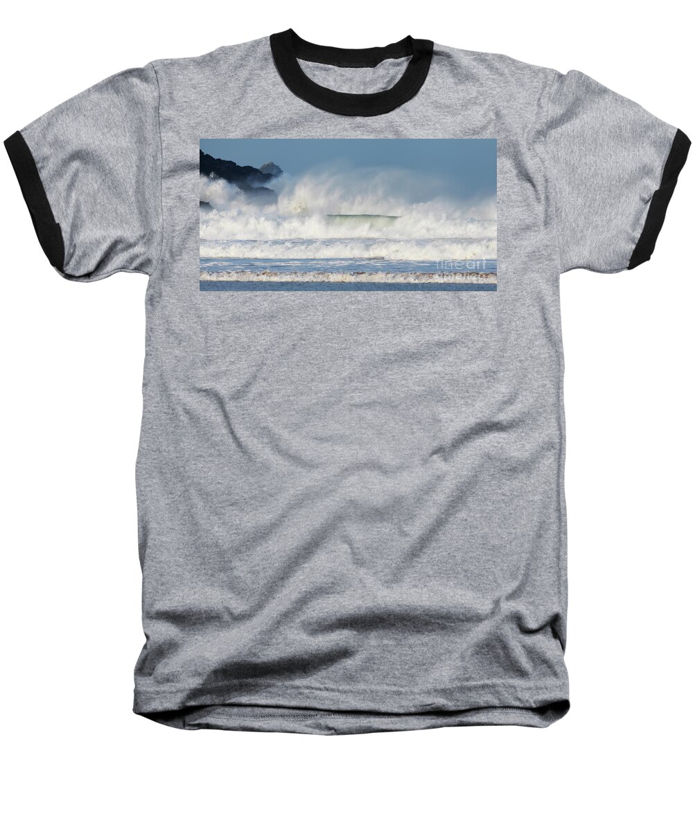 Wind Baseball T-Shirt featuring the photograph Windy Seas in Cornwall by Nicholas Burningham