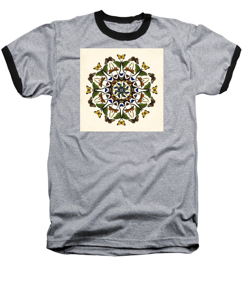 Mandala Baseball T-Shirt featuring the digital art Winged Kaleidoscope by Deborah Smith