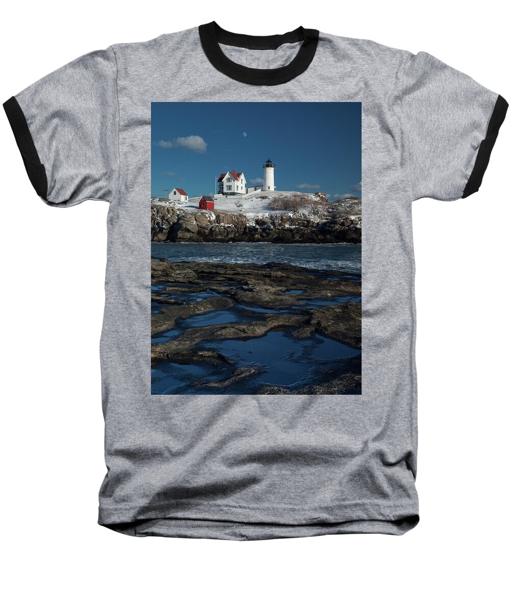 Lighthouse Baseball T-Shirt featuring the photograph Winter at Nubble Lighthouse by David Smith