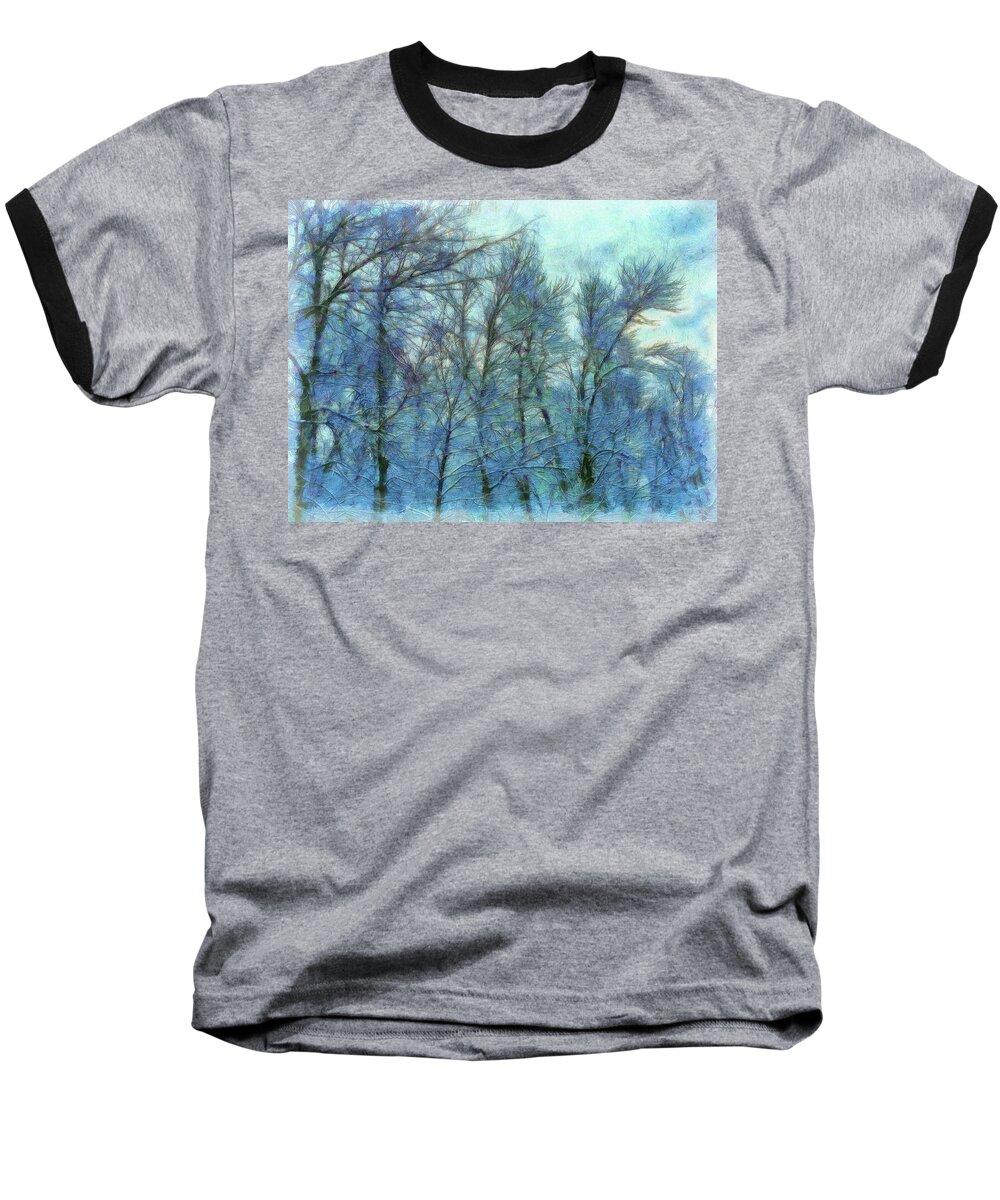 Forest Baseball T-Shirt featuring the digital art Winter Blue Forest by Leslie Montgomery