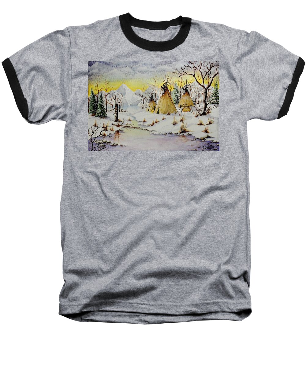 American Baseball T-Shirt featuring the painting Winter Camp by Jimmy Smith