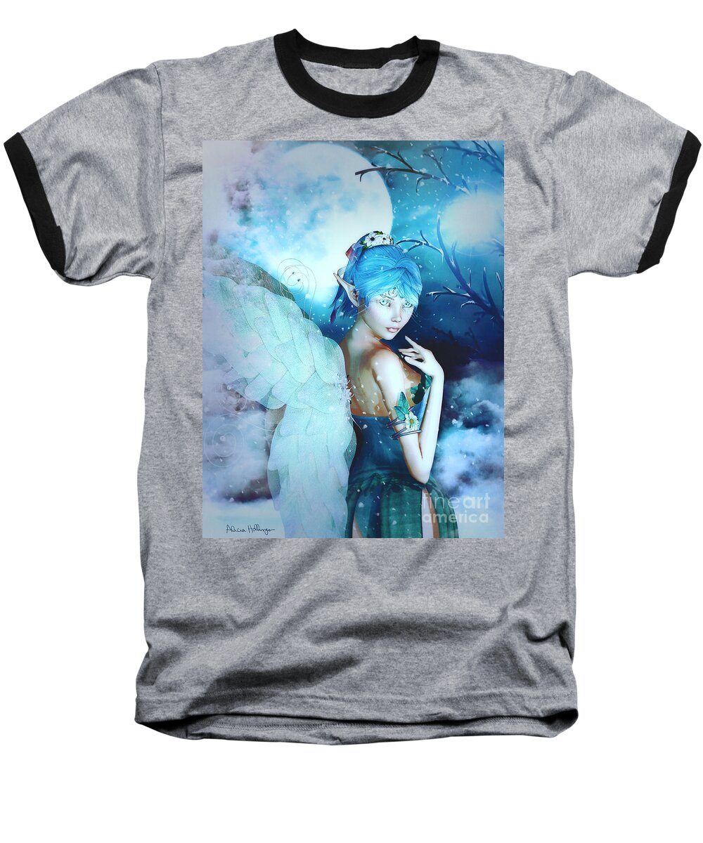 Fairy Baseball T-Shirt featuring the digital art Winter Fairy in the Mist by Alicia Hollinger