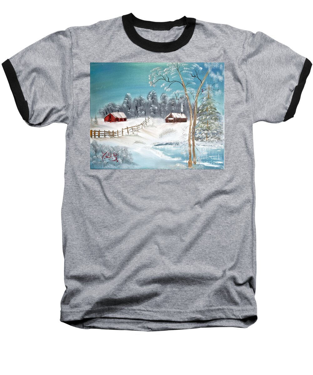 Oil On Canvas Baseball T-Shirt featuring the painting Winter Farm by Joseph Summa