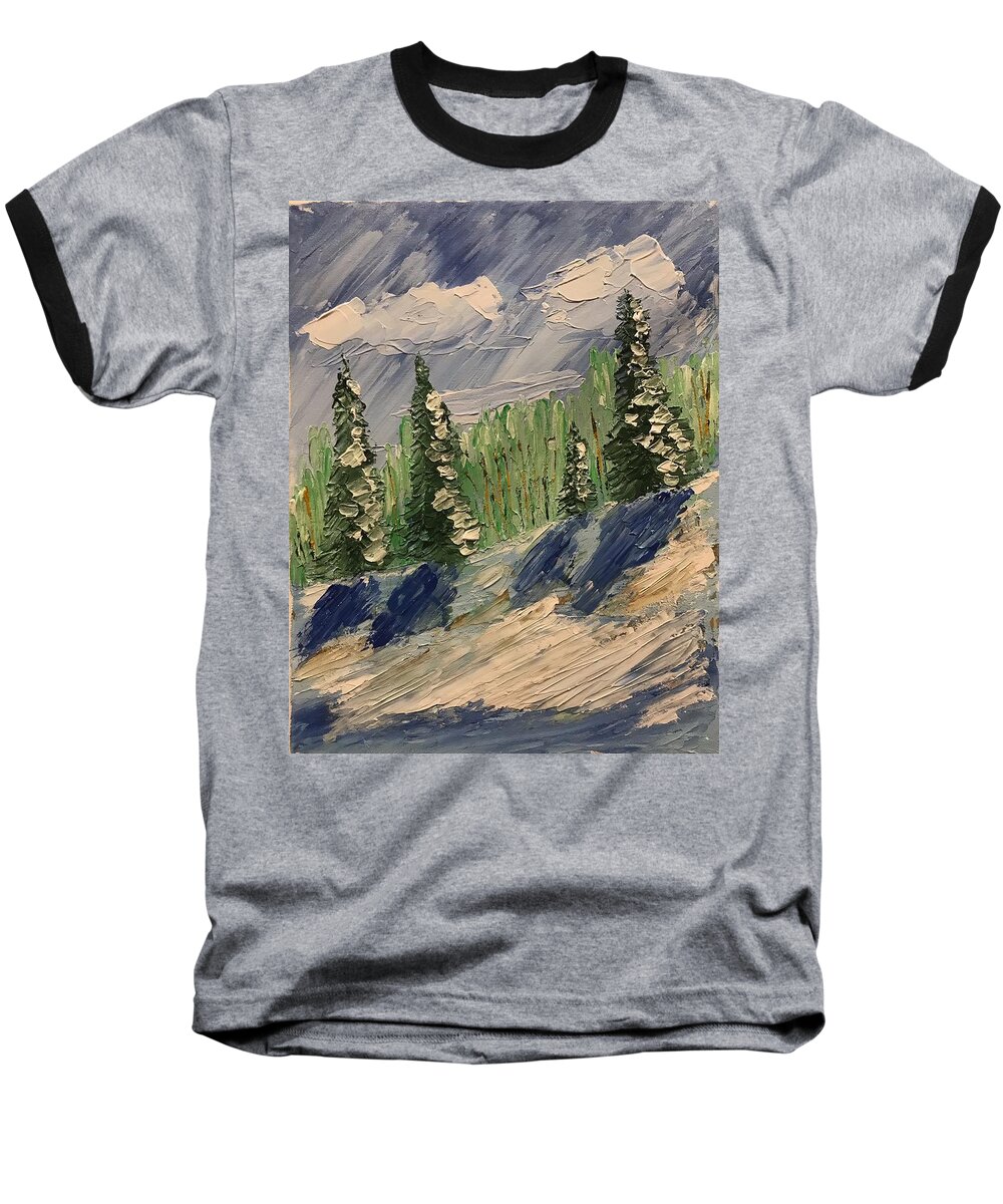 Acrylics Baseball T-Shirt featuring the painting Winter by Jim McCullaugh