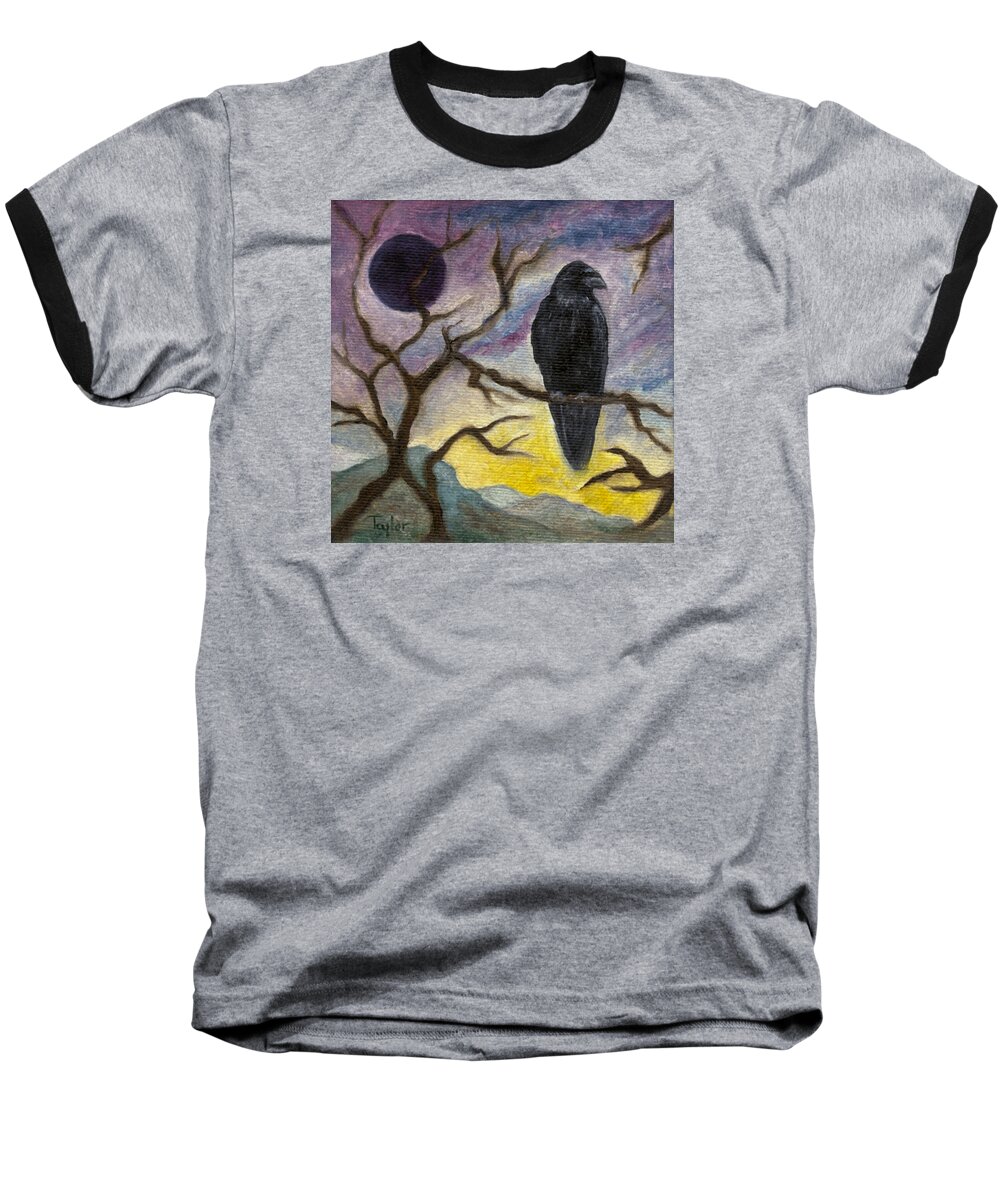 Moon Baseball T-Shirt featuring the painting Winter Moon Raven by FT McKinstry