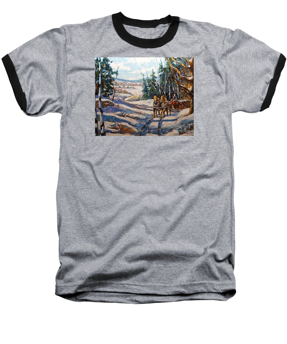 Painting Baseball T-Shirt featuring the painting Winter Scene Loggers Horses by Prankearts by Richard T Pranke