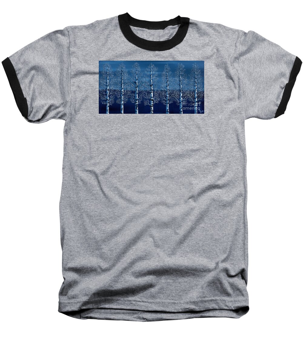 Aspen Baseball T-Shirt featuring the painting Winter Shadows by Rebecca Parker